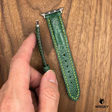 Load image into Gallery viewer, #646 (Suitable for Apple Watch) Emerald Green Ostrich Leg Leather Watch Strap with Yellow Stitches
