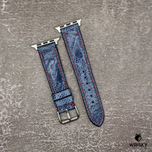 Load image into Gallery viewer, #507 (For Apple Watch) Deep Sea Blue Ostrich Leg Leather Watch Strap with Red Stitches