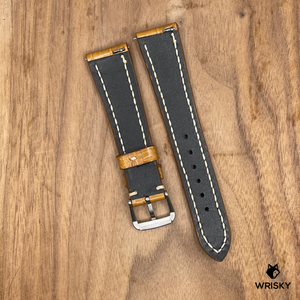 #957 (Quick Release Spring Bar) 20/18mm Cognac Brown Crocodile Belly Leather Watch Strap with Cream Stitches