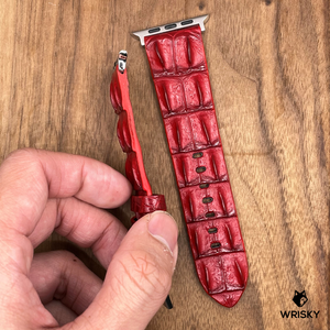 #818 (Suitable for Apple Watch) Red Double Row Hornback Crocodile Leather Watch Strap