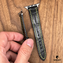Load image into Gallery viewer, #742 (Suitable for Apple Watch) Black Crocodile Belly Leather Watch Strap with Yellow Stitches