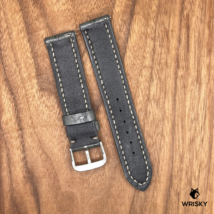 #723 (Quick Release Spring Bar) 20/18mm Gunmetal Grey Crocodile Belly Leather Watch Strap with Grey Stitches