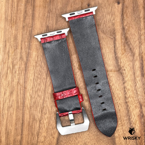 #818 (Suitable for Apple Watch) Red Double Row Hornback Crocodile Leather Watch Strap