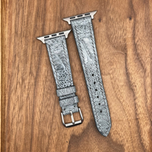 Load image into Gallery viewer, #704 (Suitable for Apple Watch) Grey Ostrich Leg Leather Watch Strap with Grey Stitches