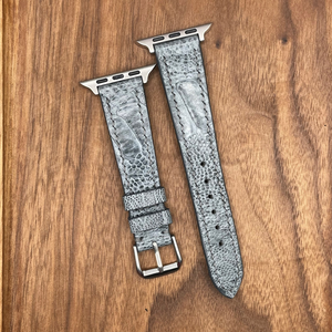 #704 (Suitable for Apple Watch) Grey Ostrich Leg Leather Watch Strap with Grey Stitches