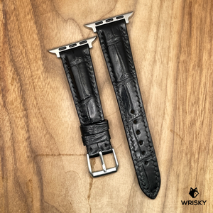 #899 (Suitable for Apple Watch) Black Crocodile Belly Leather Watch Strap with Black Stitches