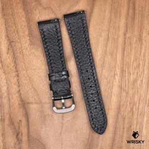 #1016 (Quick Release Spring Bar) 20/16mm Black Crocodile Belly Leather Watch Strap with Black Stitches