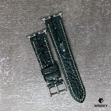 Load image into Gallery viewer, #431 (Suitable for Apple Watch) Dark Green Hornback Crocodile Leather Watch Strap with Cream Stitches