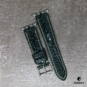 #431 (Suitable for Apple Watch) Dark Green Hornback Crocodile Leather Watch Strap with Cream Stitches