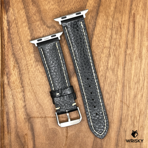 #880 (Suitable for Apple Watch) Black Crocodile Belly Leather Watch Strap with Cream Stitches