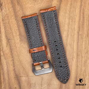 #1023 24/22mm Cognac Brown Crocodile Belly Leather Watch Strap with Brown Stitches