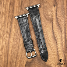 Load image into Gallery viewer, #630 (Suitable for Apple Watch) Black Crocodile Leather Watch Strap with Black Stitches