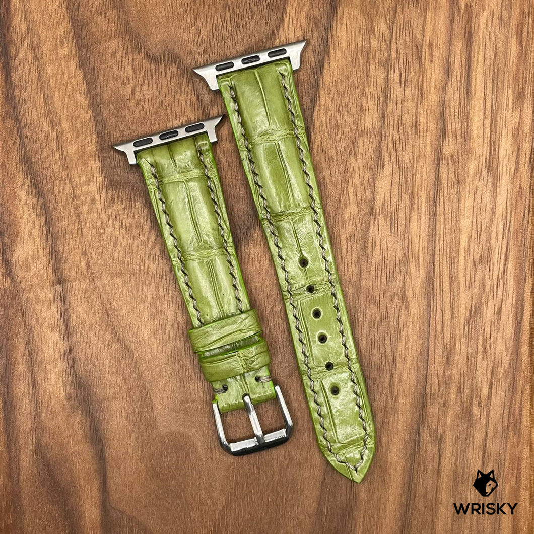 #642 (Suitable for Apple Watch) Olive Green Crocodile Belly with Green Stitches