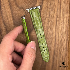 #642 (Suitable for Apple Watch) Olive Green Crocodile Belly with Green Stitches