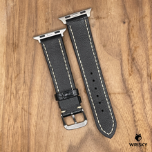 Load image into Gallery viewer, #966 (Suitable for Apple Watch) Black Crocodile Leather Watch Strap with Cream Stitches