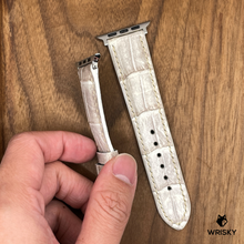 Load image into Gallery viewer, #881 (Suitable for Apple Watch) Himalayan Crocodile Belly Leather Watch Strap with Cream Stitches