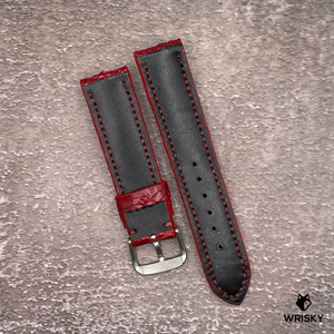 #543 20/18mm Wine Red Hornback Crocodile Leather Watch Strap with Red Stitches