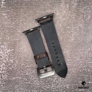 #584 (Suitable for Apple Watch) Double Row Dark Brown Hornback Crocodile Leather Watch Strap
