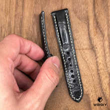 Load image into Gallery viewer, #840 (Quick Release Spring Bar) 20/18mm Black Crocodile Belly Leather Watch Strap with White Stitches