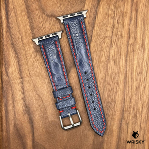 #641 (Suitable for Apple Watch) Deep Sea Blue Ostrich Leg Leather Strap with Red Stitches