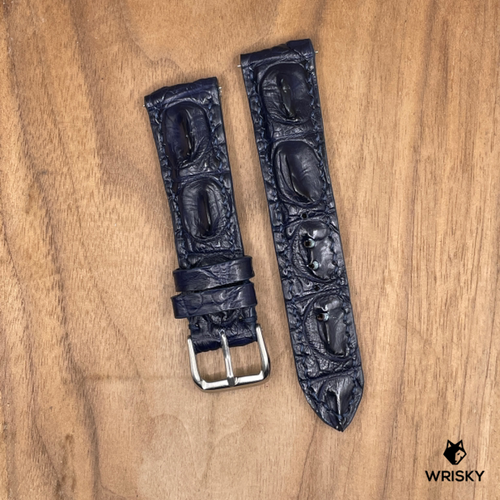 #1018 (Quick Release Spring Bar) 20/18mm Dark Blue Hornback Crocodile Belly Leather Watch Strap with Dark Blue Stitches