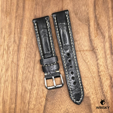 Load image into Gallery viewer, #840 (Quick Release Spring Bar) 20/18mm Black Crocodile Belly Leather Watch Strap with White Stitches