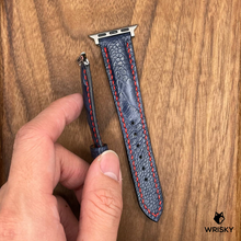 Load image into Gallery viewer, #641 (Suitable for Apple Watch) Deep Sea Blue Ostrich Leg Leather Strap with Red Stitches