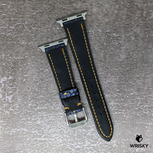 #432 (Suitable for Apple Watch) Matte Blue Washed Out Ostrich Leg Leather Strap with Orange Stitch