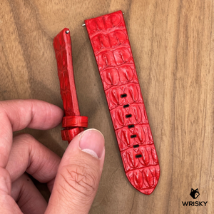 #1024 24/22mm Bright Red Double Row Horned Crocodile Leather Watch Strap