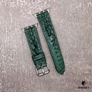 #509 (For Apple Watch) Dark Green Hornback Crocodile Leather Watch Strap with Dark Green Stitches