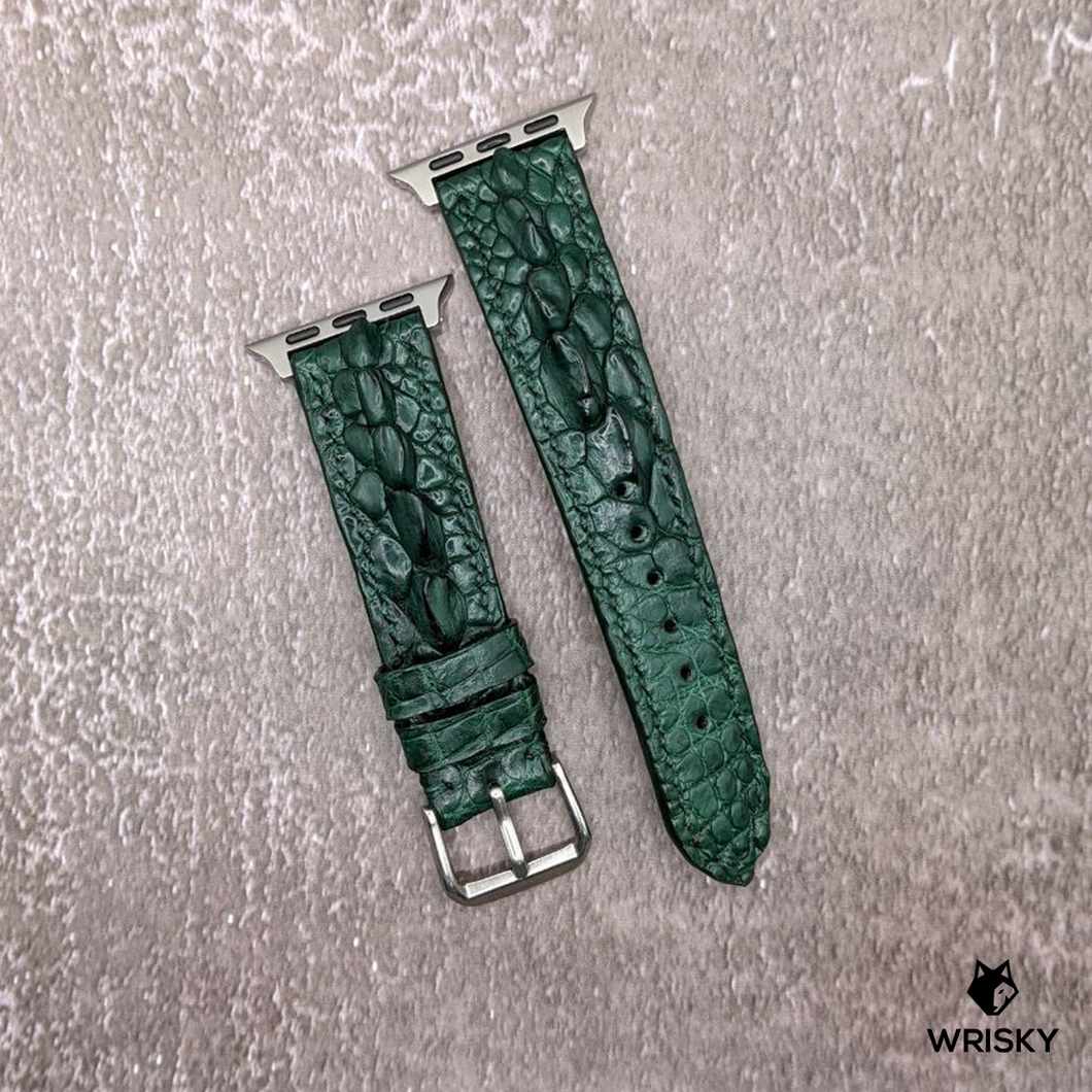#509 (For Apple Watch) Dark Green Hornback Crocodile Leather Watch Strap with Dark Green Stitches