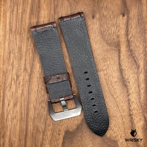 #705 24/22mm Dark Brown Double Row Hornback Crocodile Leather Watch Strap