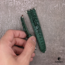 Load image into Gallery viewer, #509 (For Apple Watch) Dark Green Hornback Crocodile Leather Watch Strap with Dark Green Stitches