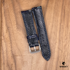 #1018 (Quick Release Spring Bar) 20/18mm Dark Blue Hornback Crocodile Belly Leather Watch Strap with Dark Blue Stitches