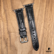 Load image into Gallery viewer, #1019 (Suitable for Apple Watch) Black Crocodile Belly Leather Watch Strap with Black Stitches