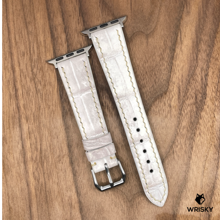 #923 (Suitable for Apple Watch) Himalayan Crocodile Belly Leather Watch Strap with Cream Stitches