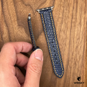 #650 (Suitable for Apple Watch) Deep Sea Blue Lizard Leather Watch Strap with Orange stitches