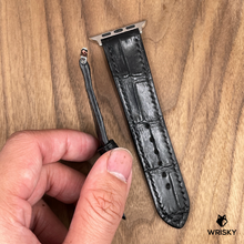 Load image into Gallery viewer, #990 (Suitable for Apple Watch) Black Crocodile Belly Leather Watch Strap with Black Stitches
