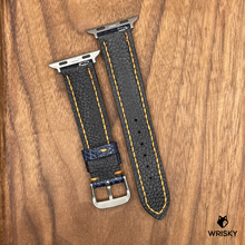 Load image into Gallery viewer, #650 (Suitable for Apple Watch) Deep Sea Blue Lizard Leather Watch Strap with Orange stitches
