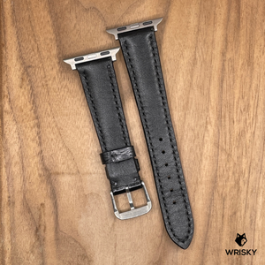 #1019 (Suitable for Apple Watch) Black Crocodile Belly Leather Watch Strap with Black Stitches