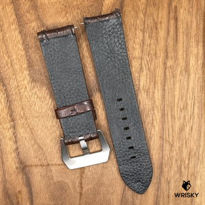 #865 24/22mm Dark Brown Double Row Hornback Crocodile Leather Watch Strap