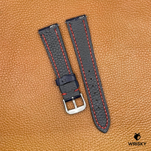 Load image into Gallery viewer, #745 20/16mm Dark Blue Crocodile Leather Watch Strap with Red Stitches