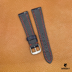 #745 20/16mm Dark Blue Crocodile Leather Watch Strap with Red Stitches
