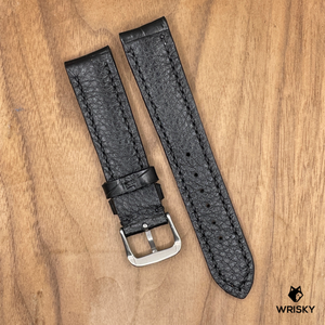 #998 20/18mm Black Crocodile Belly Leather Watch Strap with Black Stitches