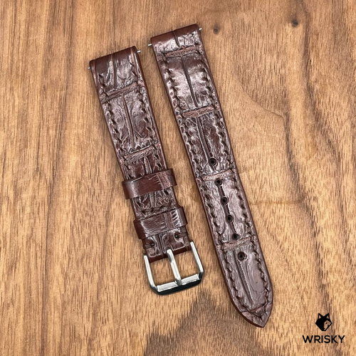 #793 (Quick Release Springbar) 18/16mm Dark Brown Crocodile Belly Leather Watch Strap with Brown Stitches