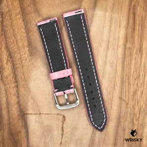 #913 (Quick Release Spring Bar) 20/18mm Baby Pink Crocodile Belly Leather Watch Strap with Pink Stitches