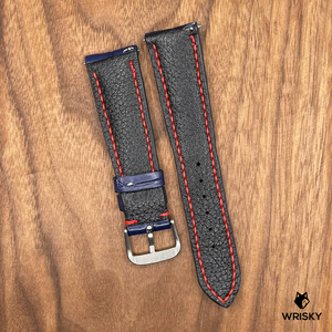 #657 (Quick Release Spring Bar) 22/18mm Royal Blue Crocodile Leather Watch Strap with Red Stitches