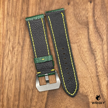Load image into Gallery viewer, #635 24/22mm Emerald Green Ostrich Leg Leather Watch Strap with Yellow Stitch
