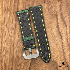 #635 24/22mm Emerald Green Ostrich Leg Leather Watch Strap with Yellow Stitch