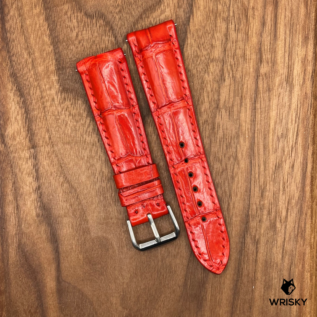 #671 (Quick Release Spring Bar) 22/18mm Chilli Red Crocodile Leather Watch Strap with Red Stitches